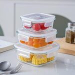 Lot de 3 Boîtes Repas Carrées en Verre