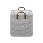 Panier à Linge en Tissu peluche avec Poignées en Cuir