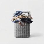 Panier à Linge en Tissu peluche avec Poignées en Cuir – Image 3