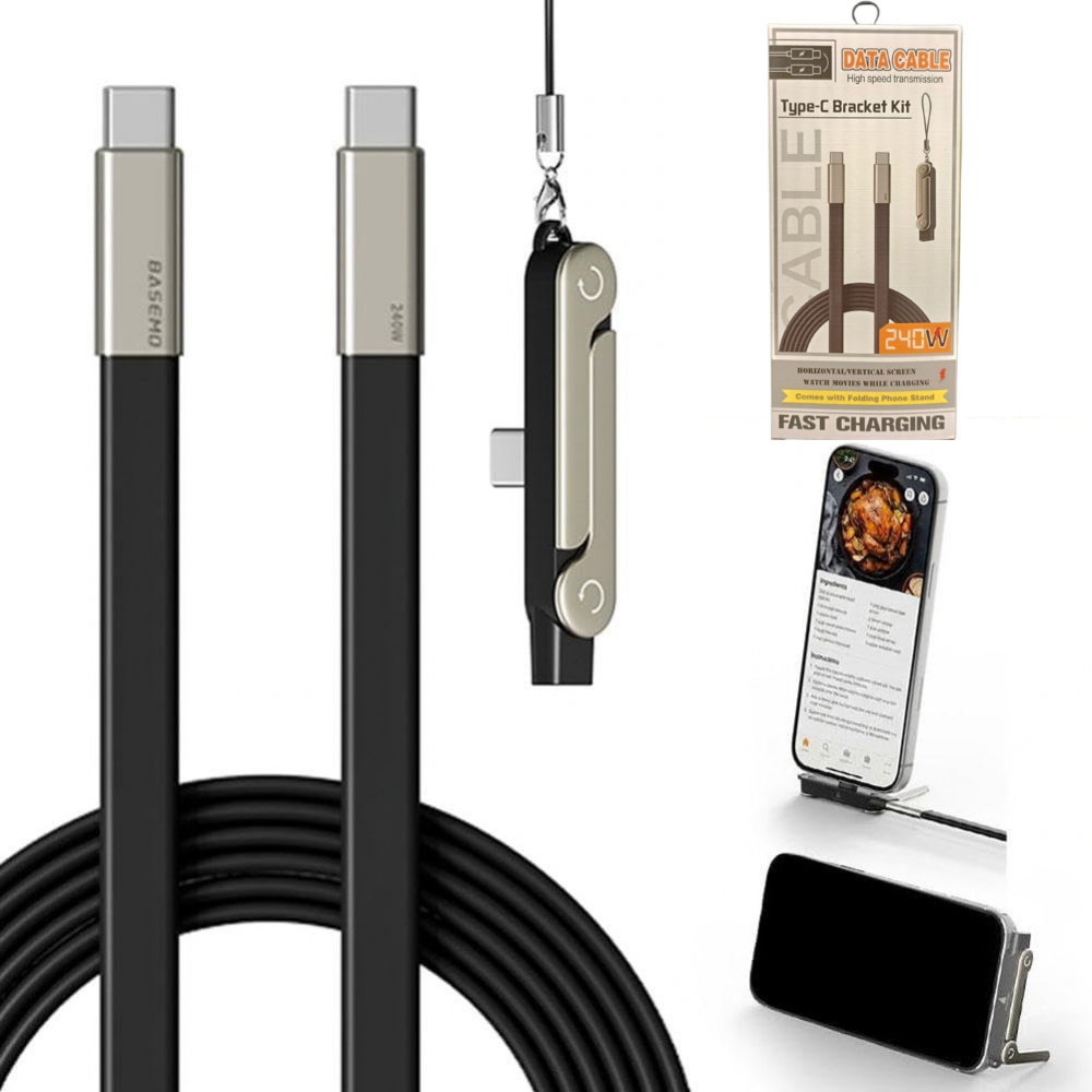 cable-charge-type-c-vers-type-c-avec-support-telephone Câble de Charge Type-C vers Type-C avec Support de Téléphone – Image 1
